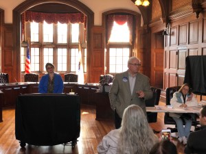 Essex County District Attorney Jon Blodgett speaks to Methuen Dems