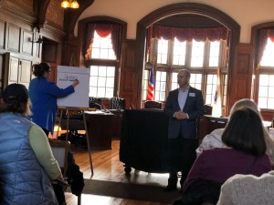 Candidate for Governor Jay Gonzalez speaks to Methuen Dems