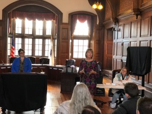 Candidate for Congress Barbara L'Italien speaks to Methuen Dems